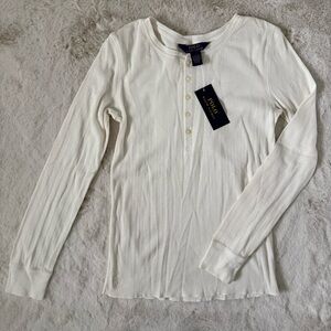 Ralph Lauren Cream Ribbed Long Sleeve Tee